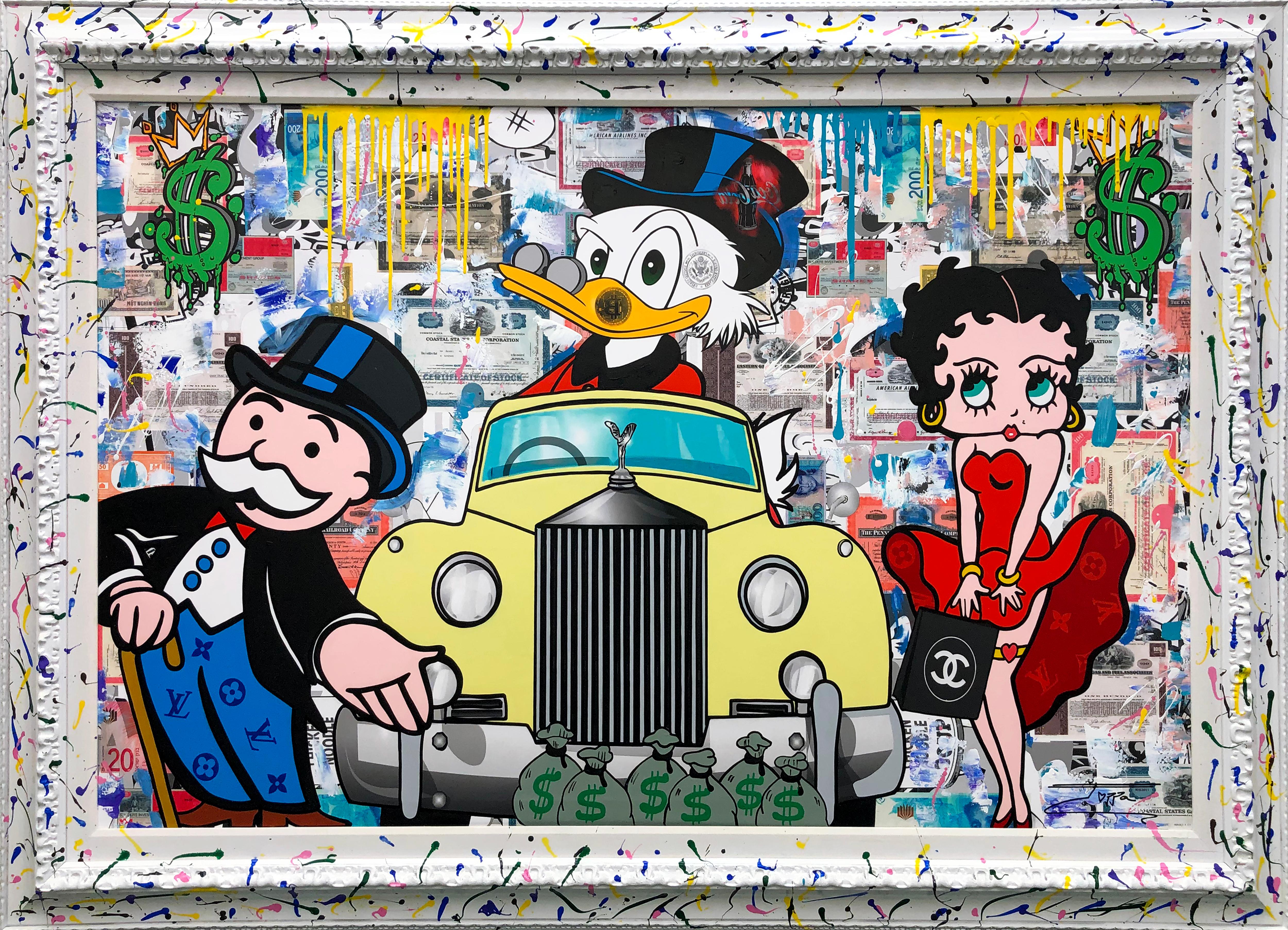 Jozza Figurative Painting - SCROOGE NEW CAR (BETTY BOOP MONOPOLY)