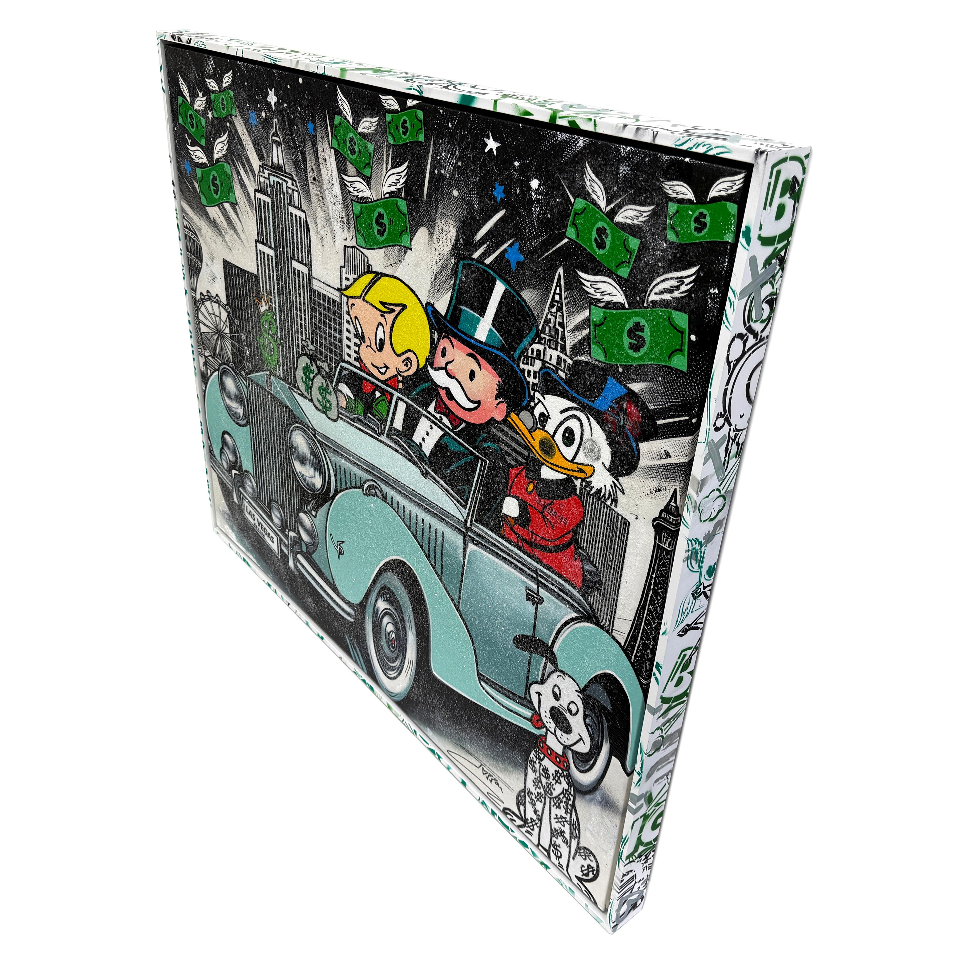 Flanieren mit Stil (Monopoly), großes Originalgemälde mit individuell bemaltem Rahmen – Painting von Jozza