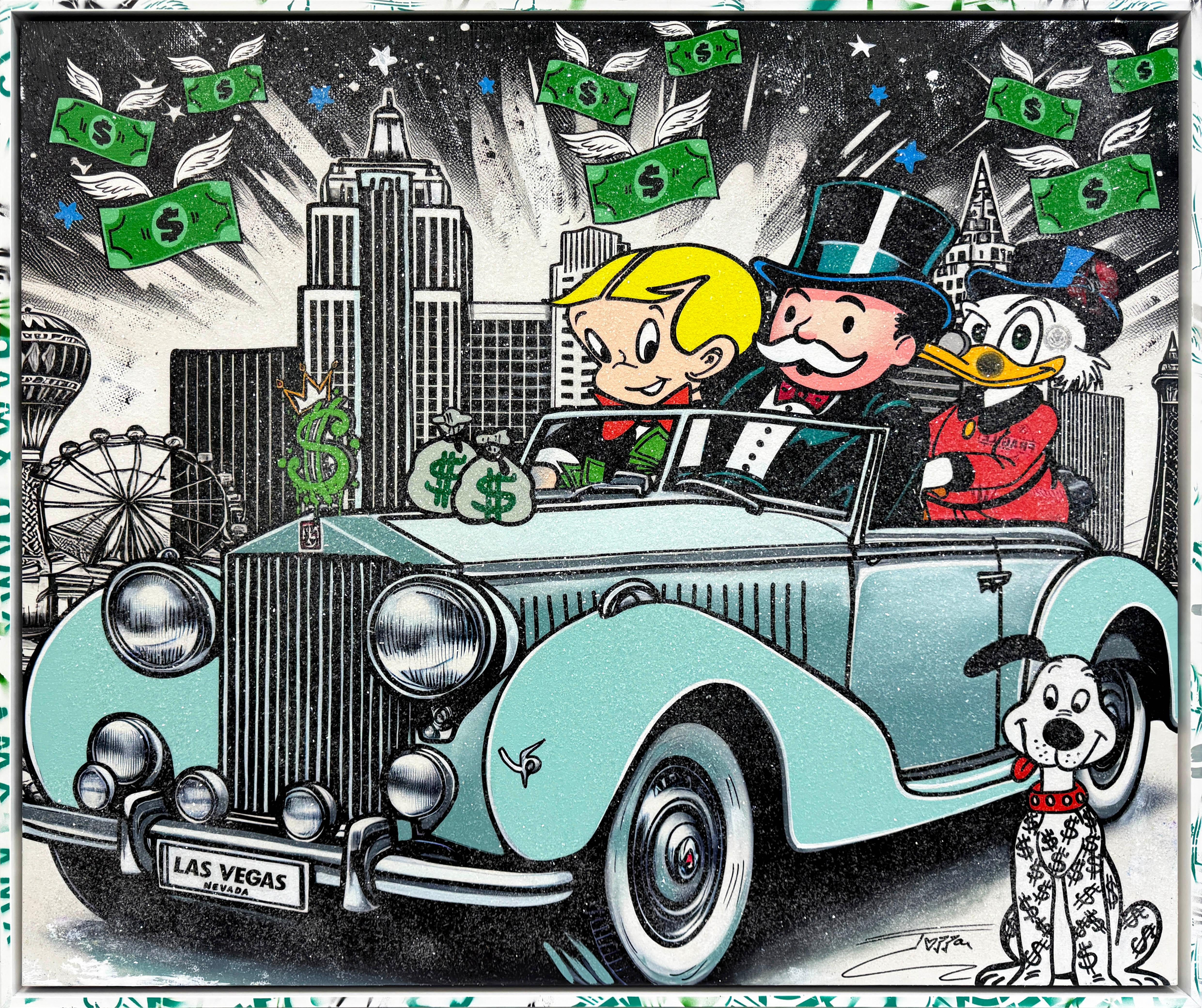Flanieren mit Stil (Monopoly), großes Originalgemälde mit individuell bemaltem Rahmen
