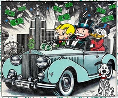 Flanieren mit Stil (Monopoly), großes Originalgemälde mit individuell bemaltem Rahmen