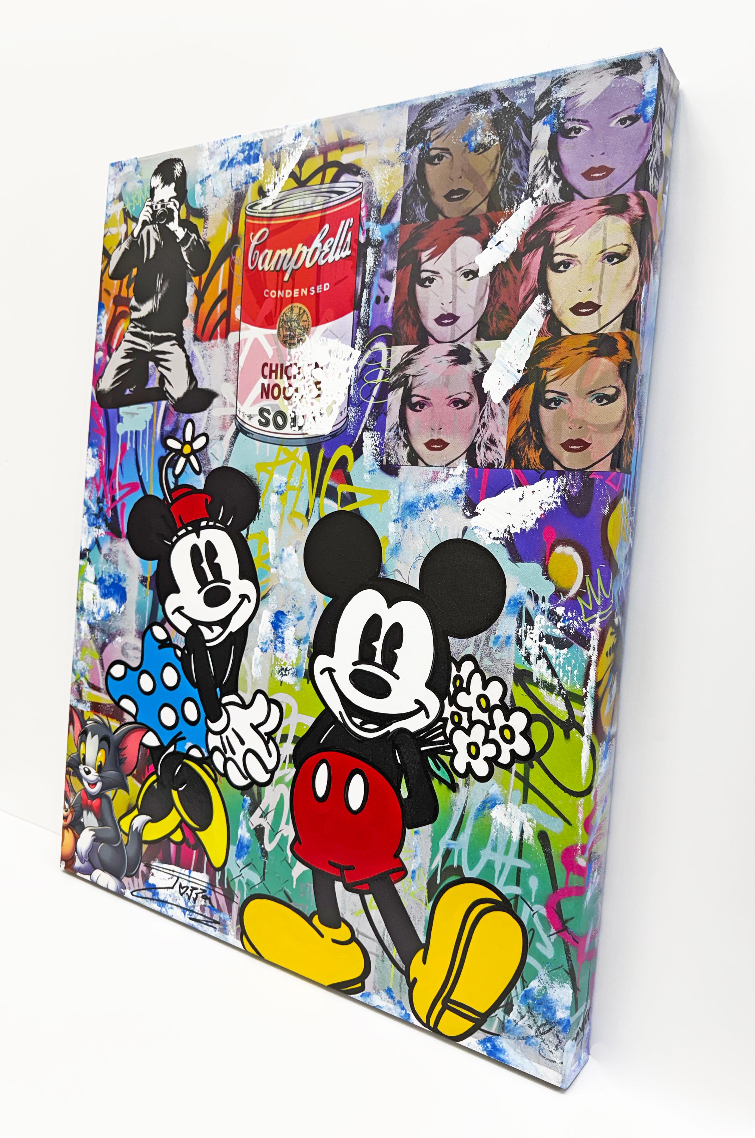 Surprise Flowers (Mickey und Minnie Mouse), Originalgemälde – Painting von Jozza