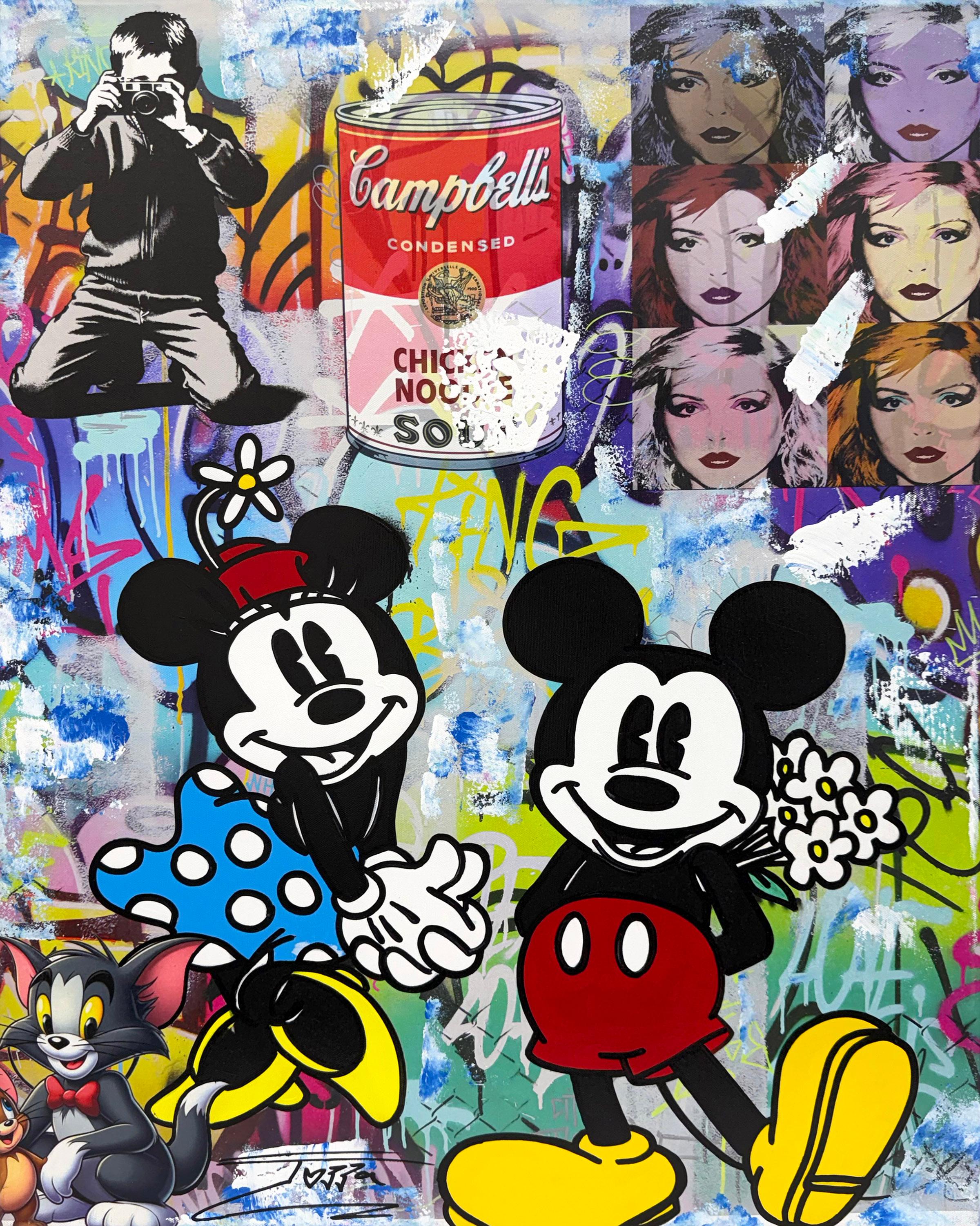 Jozza Portrait Painting – Surprise Flowers (Mickey und Minnie Mouse), Originalgemälde