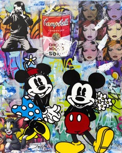 Surprise Flowers (Mickey and Minnie Mouse), original painting
