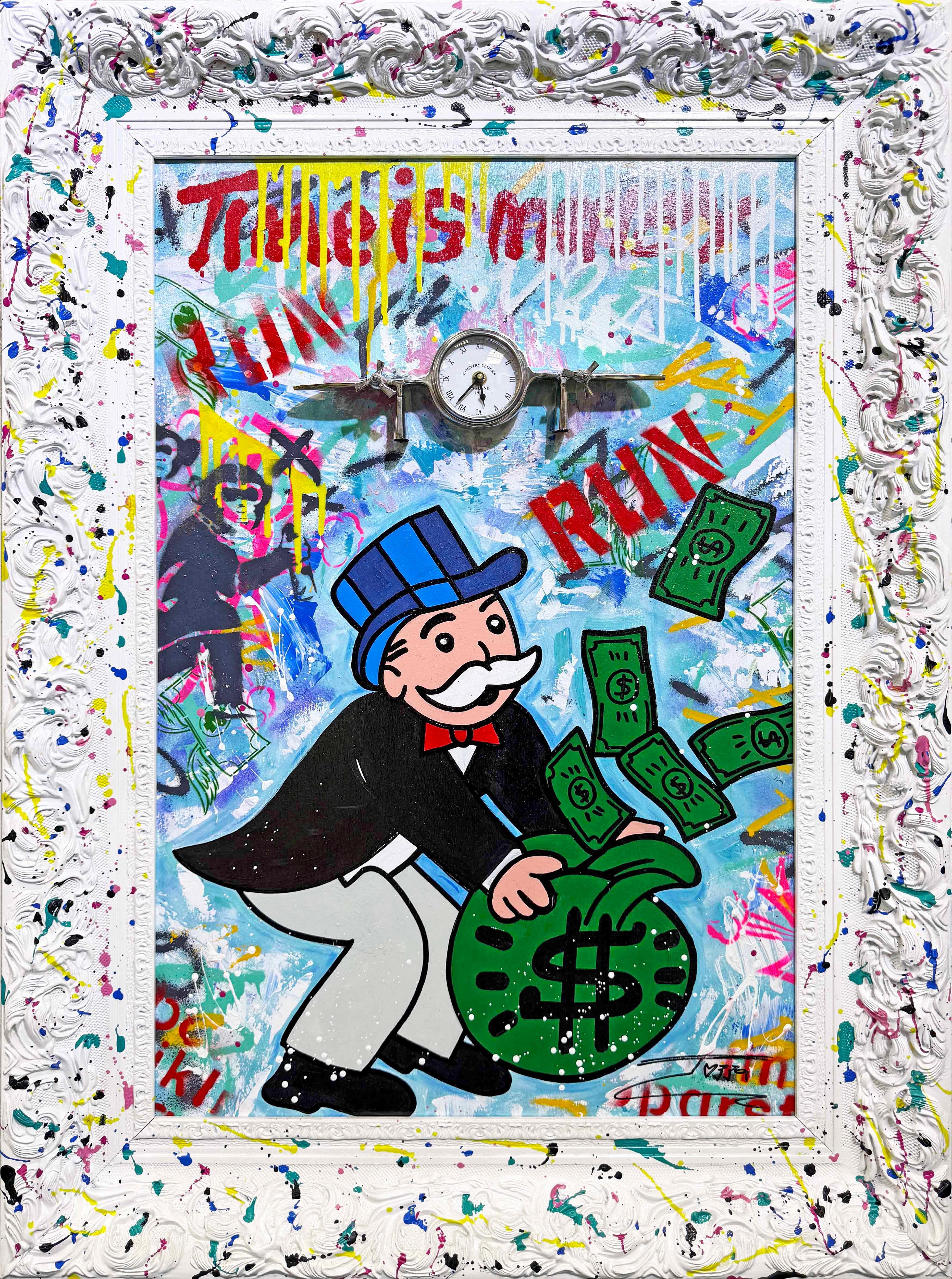 Il tempo è denaro (dipinto originale con orologio funzionante)