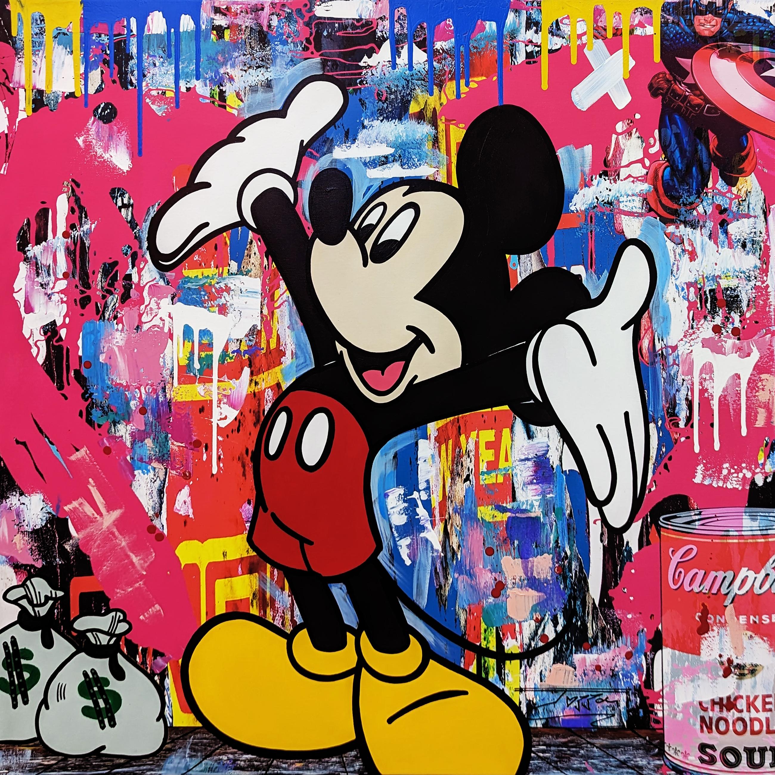 Figurative Painting di Jozza - LA CIMA DEL MONDO (MICKEY MOUSE)