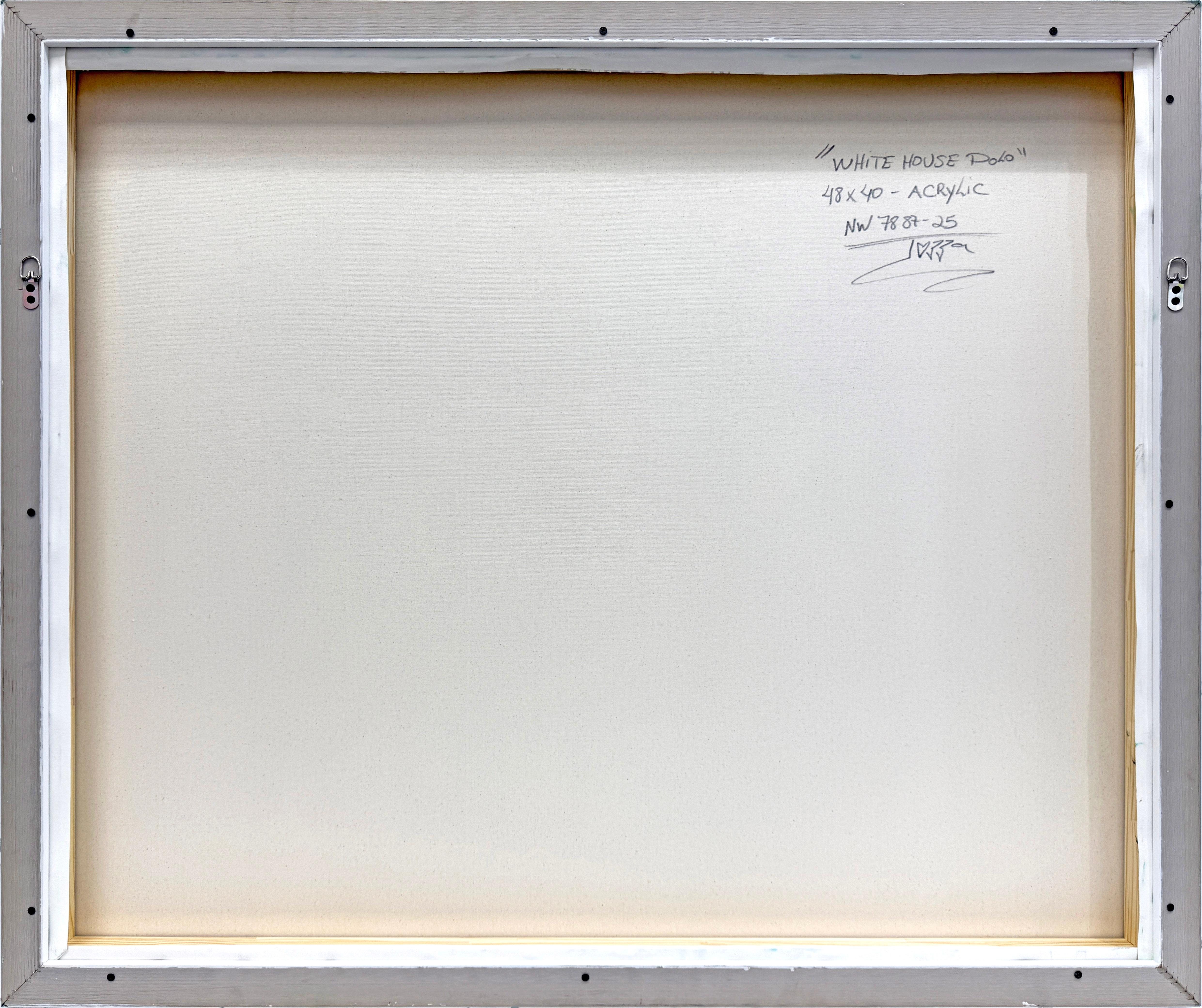 White House Polo (Monopoly), großes Originalgemälde mit individuell bemaltem Rahmen (Schwarz), Figurative Painting, von Jozza