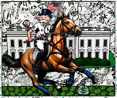 White House Polo (Monopoly), großes Originalgemälde mit individuell bemaltem Rahmen