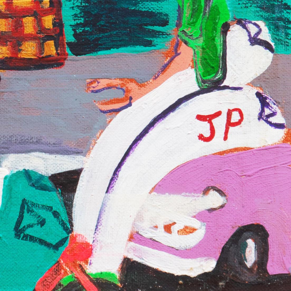 « Lovers in a Doorway », American Folk Art, artiste outsider, peinture figurative - Painting de J.P.