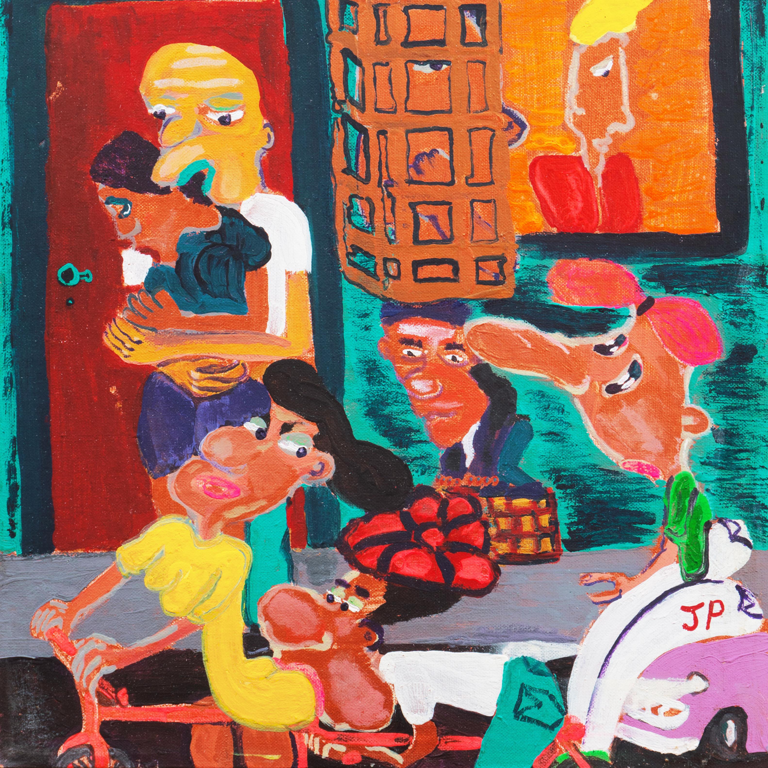 « Lovers in a Doorway », American Folk Art, artiste outsider, peinture figurative - Noir Figurative Painting par J.P.