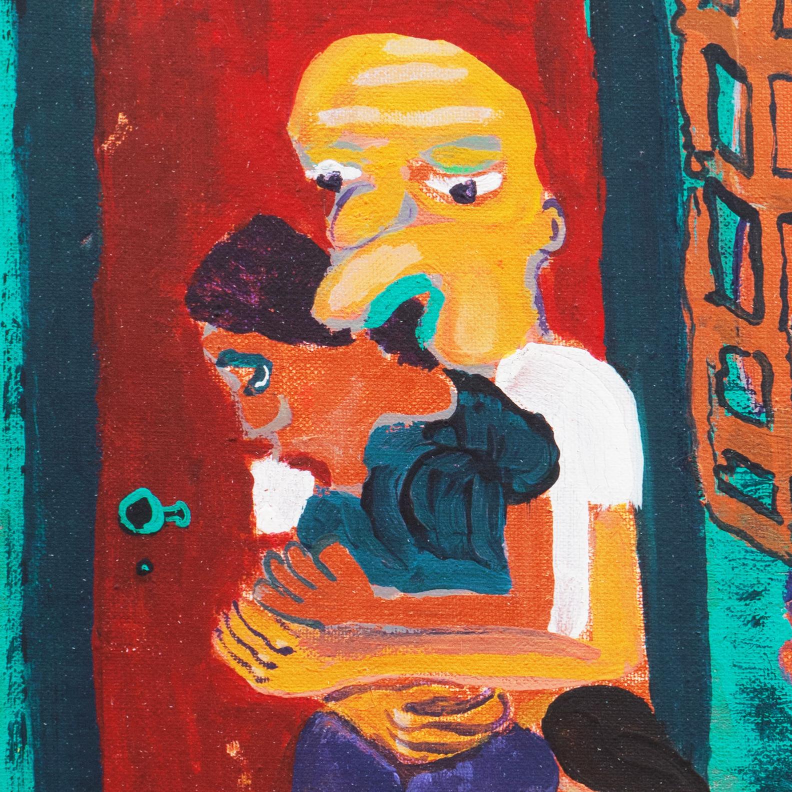 « Lovers in a Doorway », American Folk Art, artiste outsider, peinture figurative en vente 1