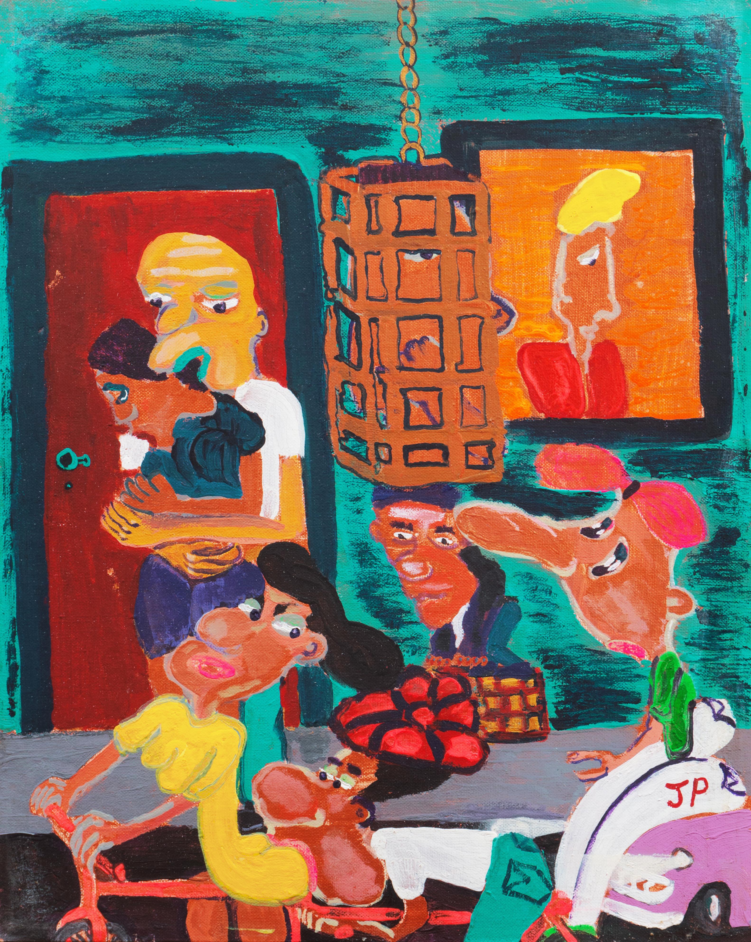 Figurative Painting J.P. - « Lovers in a Doorway », American Folk Art, artiste outsider, peinture figurative