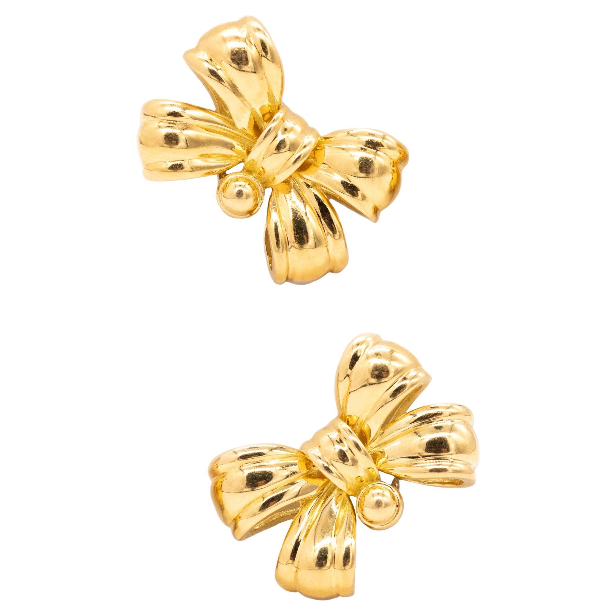 JP Bellin Paris French Pair Of Bows Clips Earrings Solid 18 Karats Yellow Gold For Sale