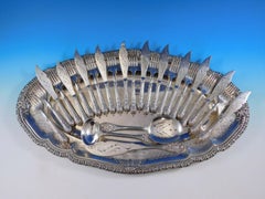 JP Caron French Sterling Silver Flatware Service Fish Set Figural Pierced