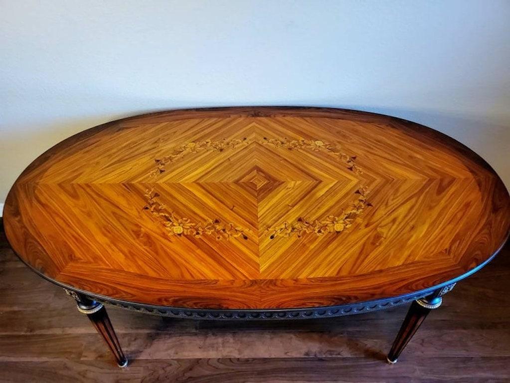 Gilt Fine JP Ehalt Signed French Louis XVI Style Rosewood Marquetry Dining Table For Sale