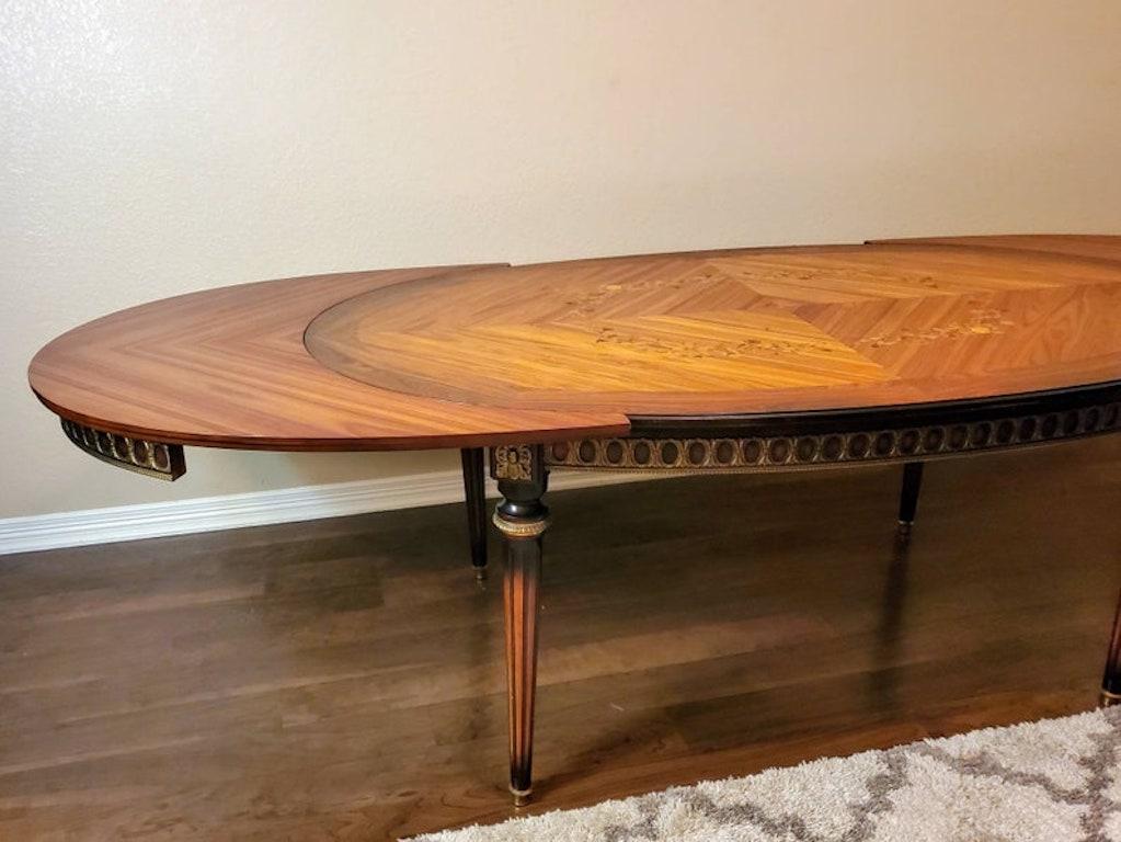 20th Century Fine JP Ehalt Signed French Louis XVI Style Rosewood Marquetry Dining Table For Sale