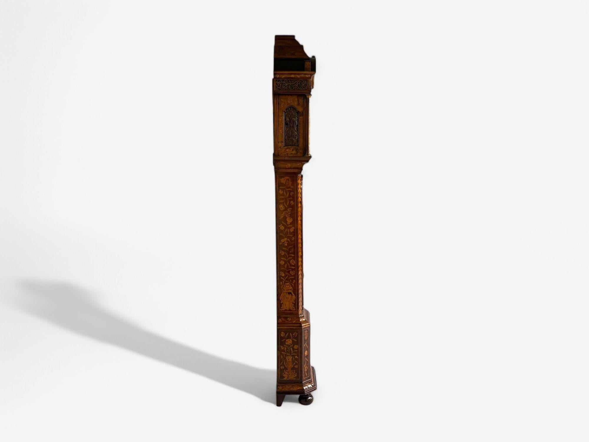 JP Kroese, Dutch Baroque, Marquetry, Moon Face Dial, Grandfather Clock, 18th C For Sale 1