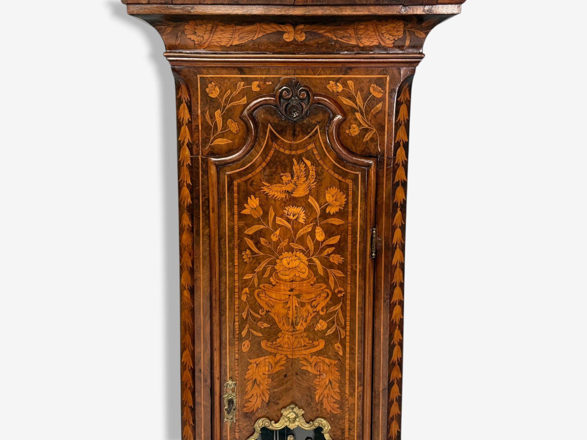 JP Kroese, Dutch Baroque, Marquetry, Moon Face Dial, Grandfather Clock, 18th C For Sale 2
