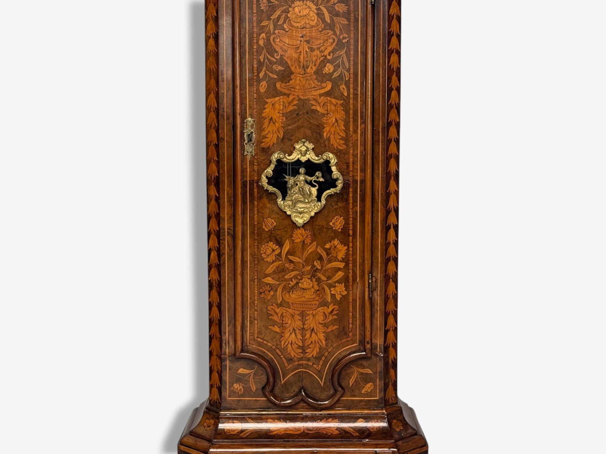 JP Kroese, Dutch Baroque, Marquetry, Moon Face Dial, Grandfather Clock, 18th C For Sale 4