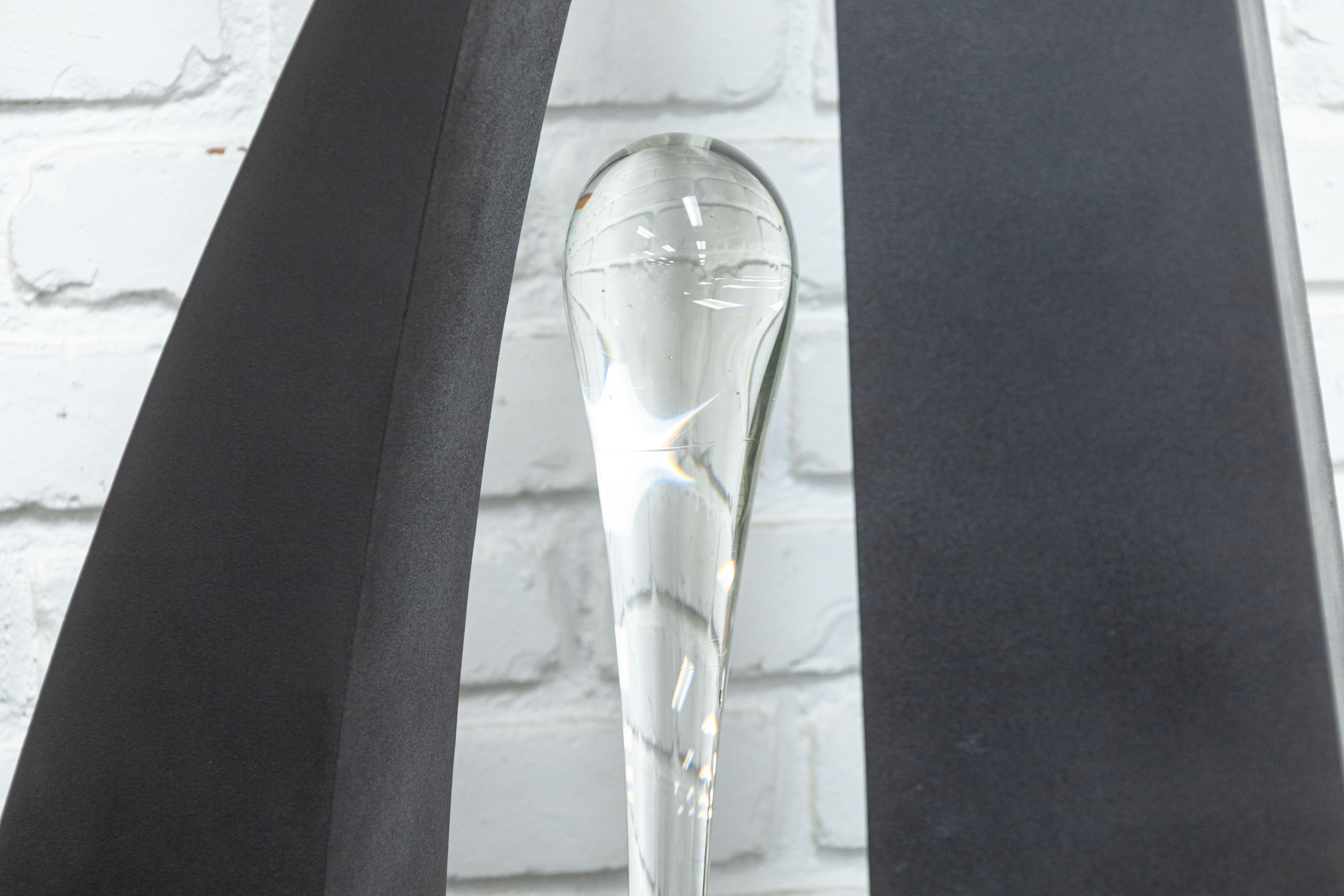 JP Long - Edge Series 2007 Signed Abstract Steel & Glass Free Standing Sculpture In Good Condition For Sale In Keego Harbor, MI