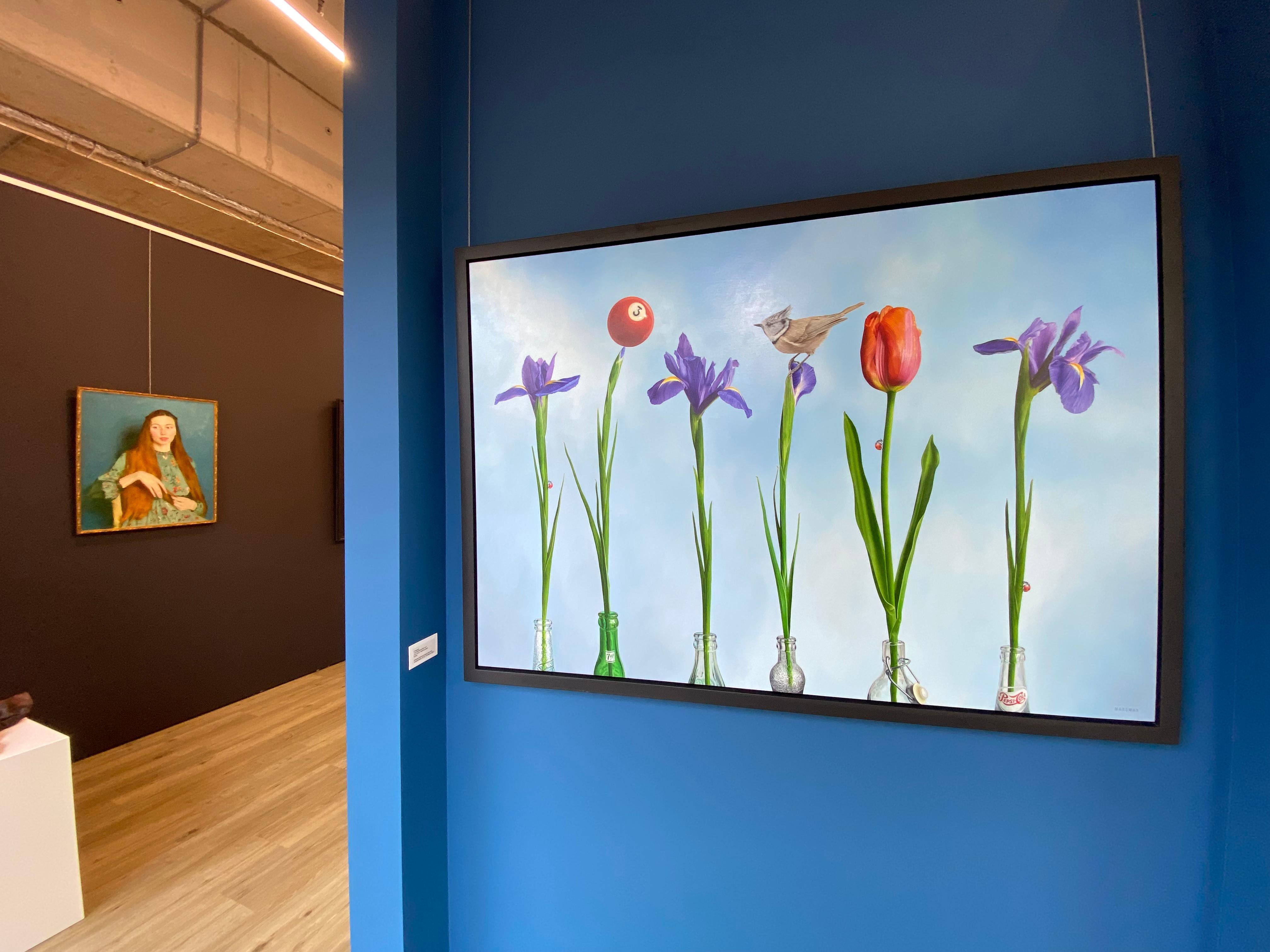 Bird, ladybird & flowers- 21st Century Contemporary hyper realistic Painting 4