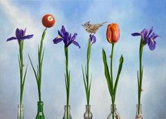 Bird, ladybird & flowers- 21st Century Contemporary hyper realistic Painting