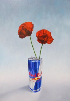 Flowers for Max, Poppy with Red bull- 21st Century ModernContemporary Still-life