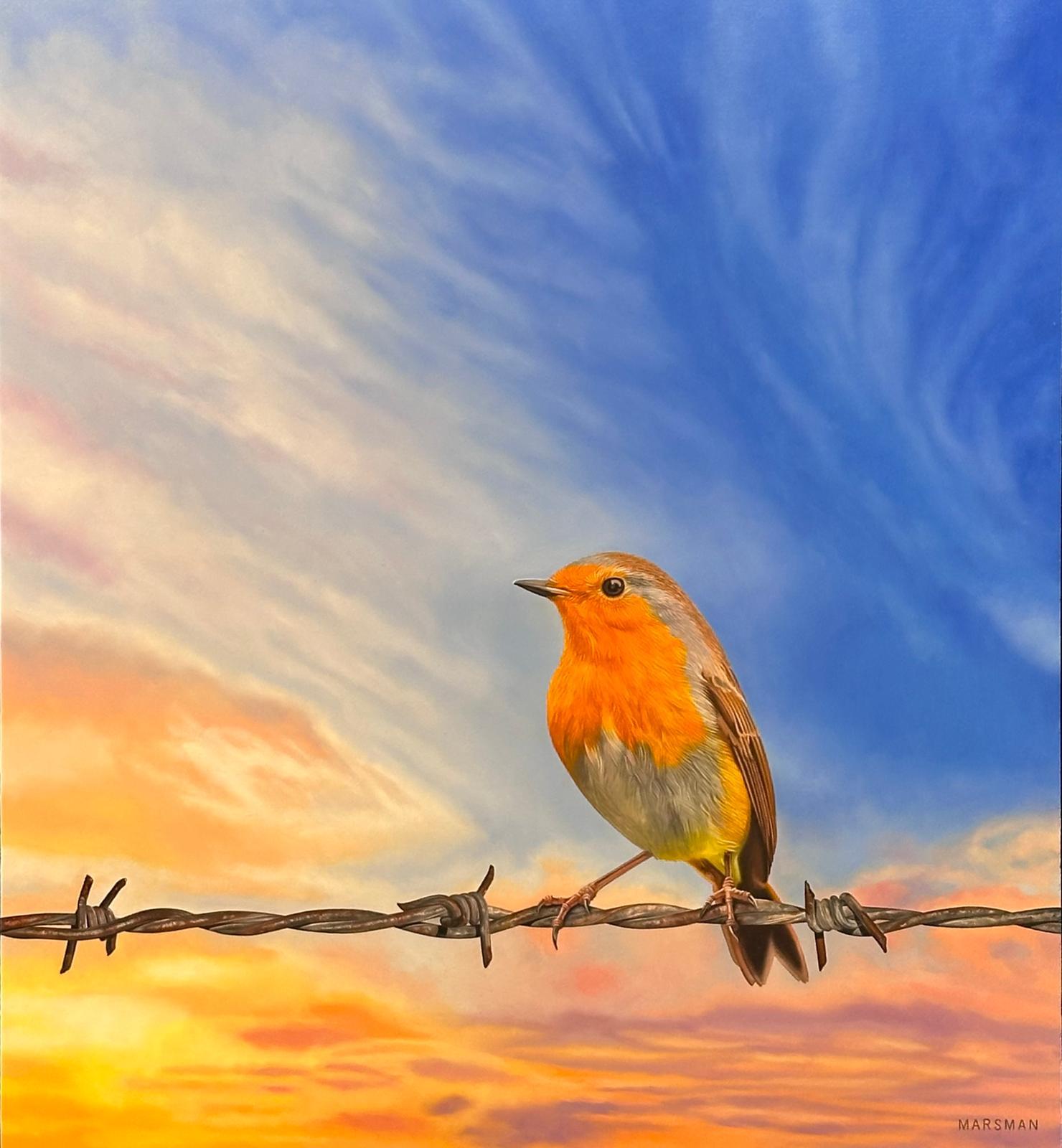 JP Marsman Figurative Painting - FREEDOM UNDER A BEAUTIFUL SUN- 21st Century Contemporary painting of a Robin