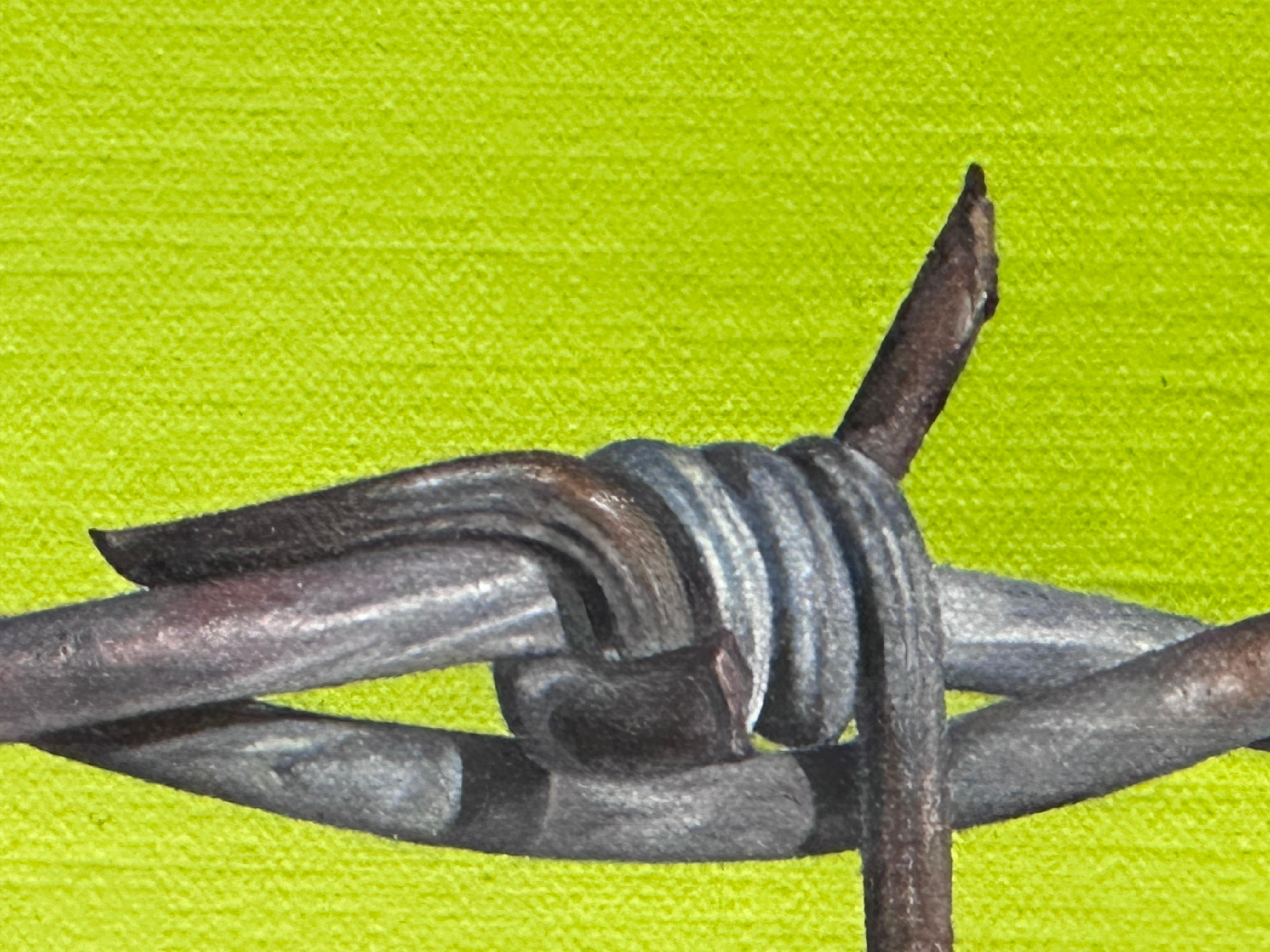Freedom VII - 21st Century  painting of a bird on barbed wire For Sale 2