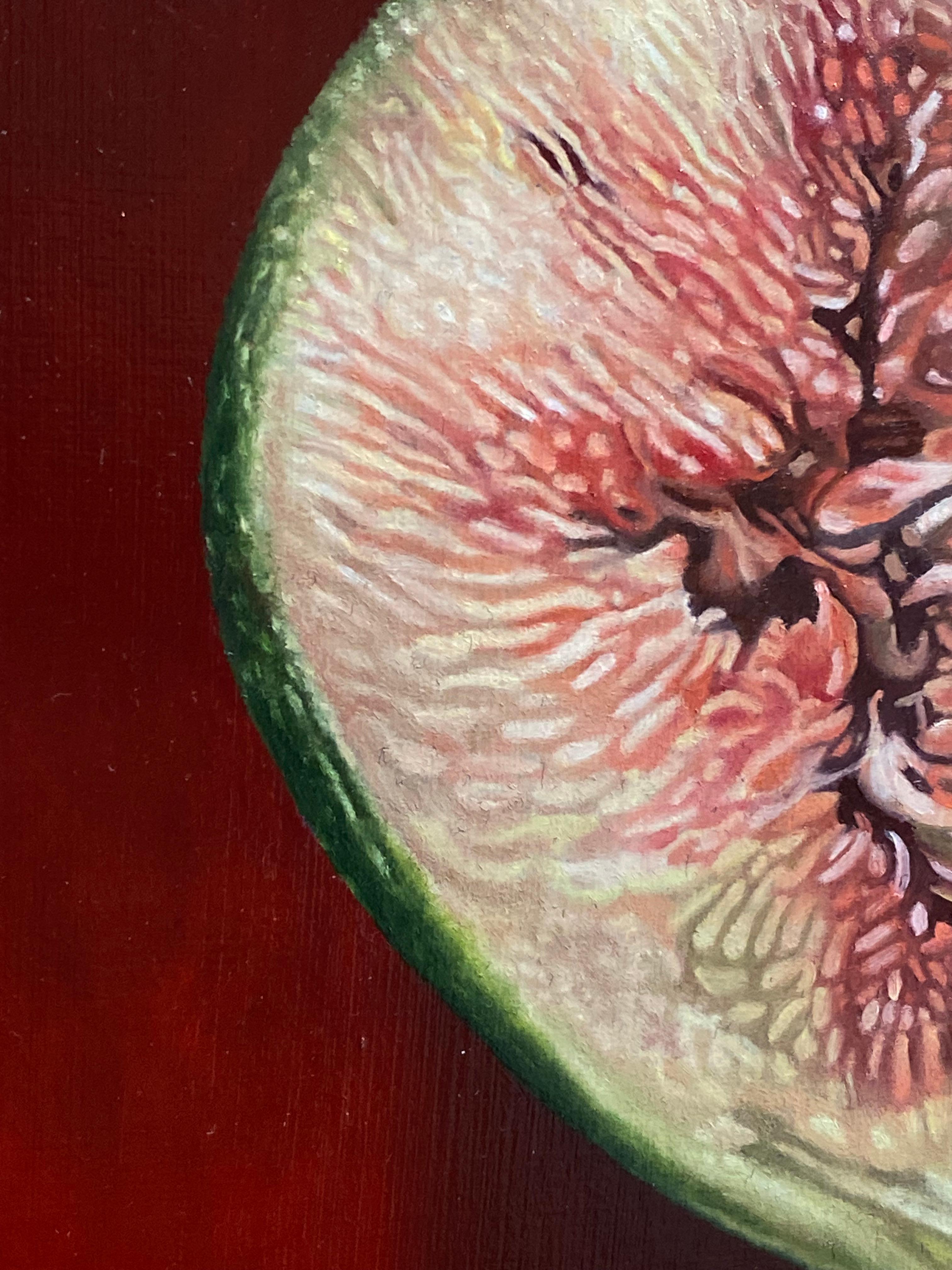 I Love Figs - 21st Century contemporary Hyper realistic oil painting of figs - Red Figurative Painting by JP Marsman