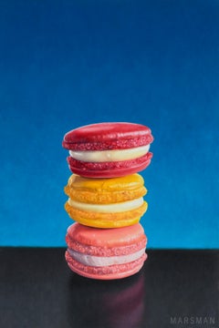 Nice Trio- 21st Century Contemporary Hyper Realistic Oil painting of macarons