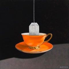 La hora del té - Pintura hiperrealista contemporánea del siglo XXI de una taza de té