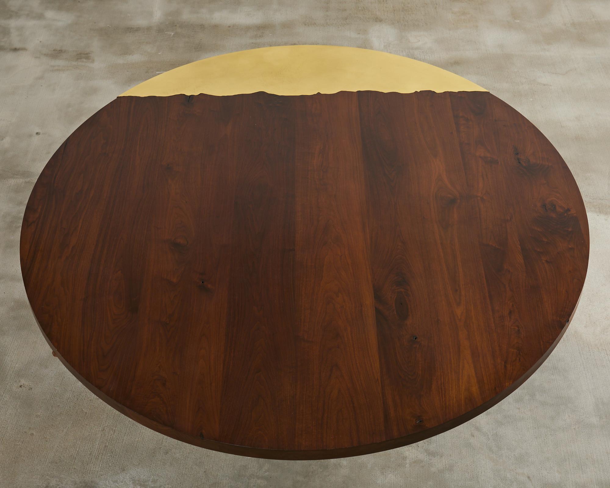Organic Modern JP Molyneux Studio Walnut Brass Dining Center Table For Sale