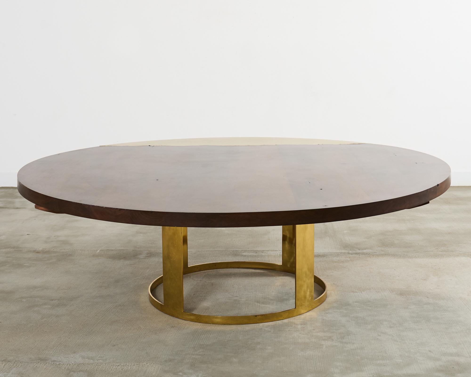 French JP Molyneux Studio Walnut Brass Dining Center Table For Sale