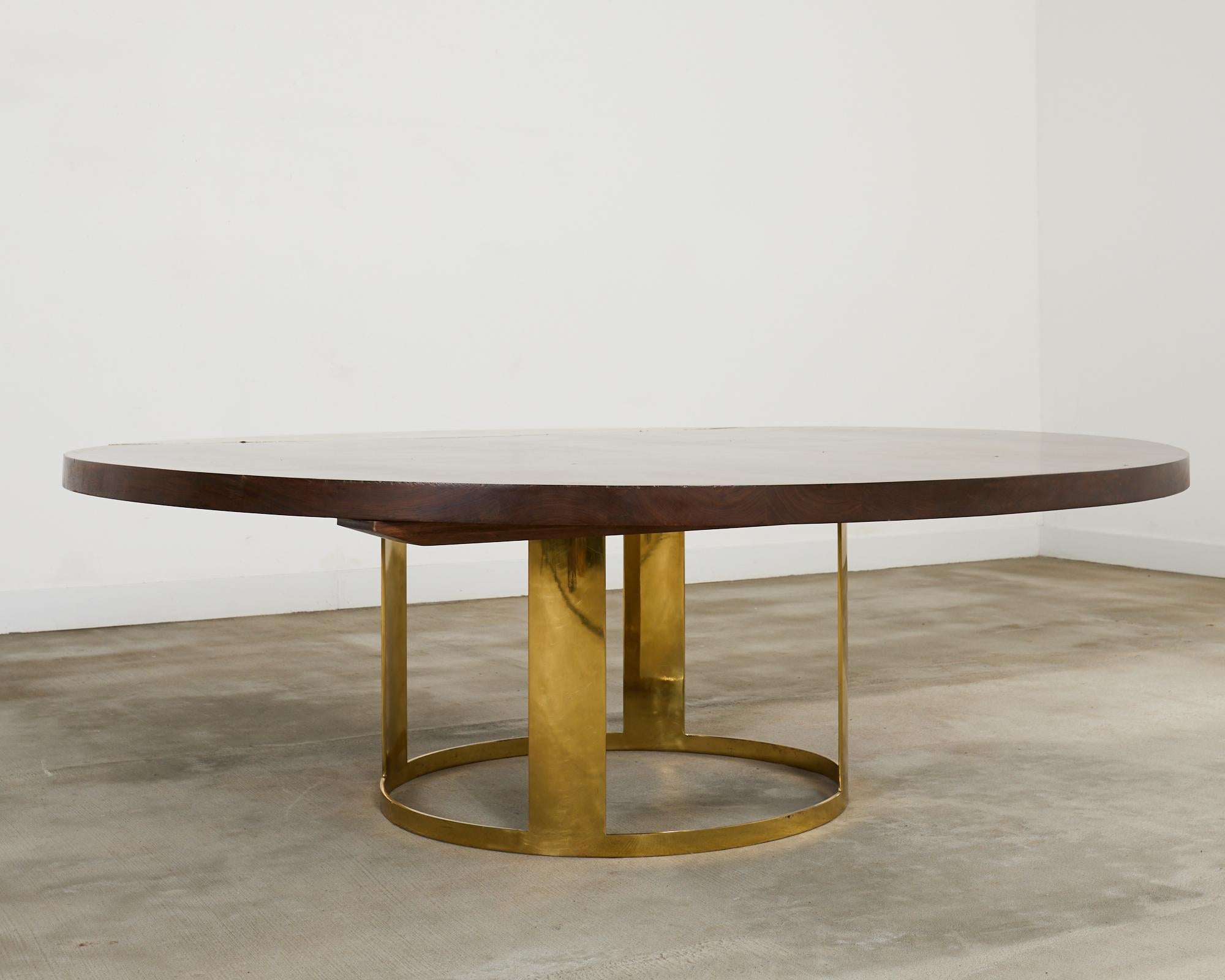 Hand-Crafted JP Molyneux Studio Walnut Brass Dining Center Table For Sale
