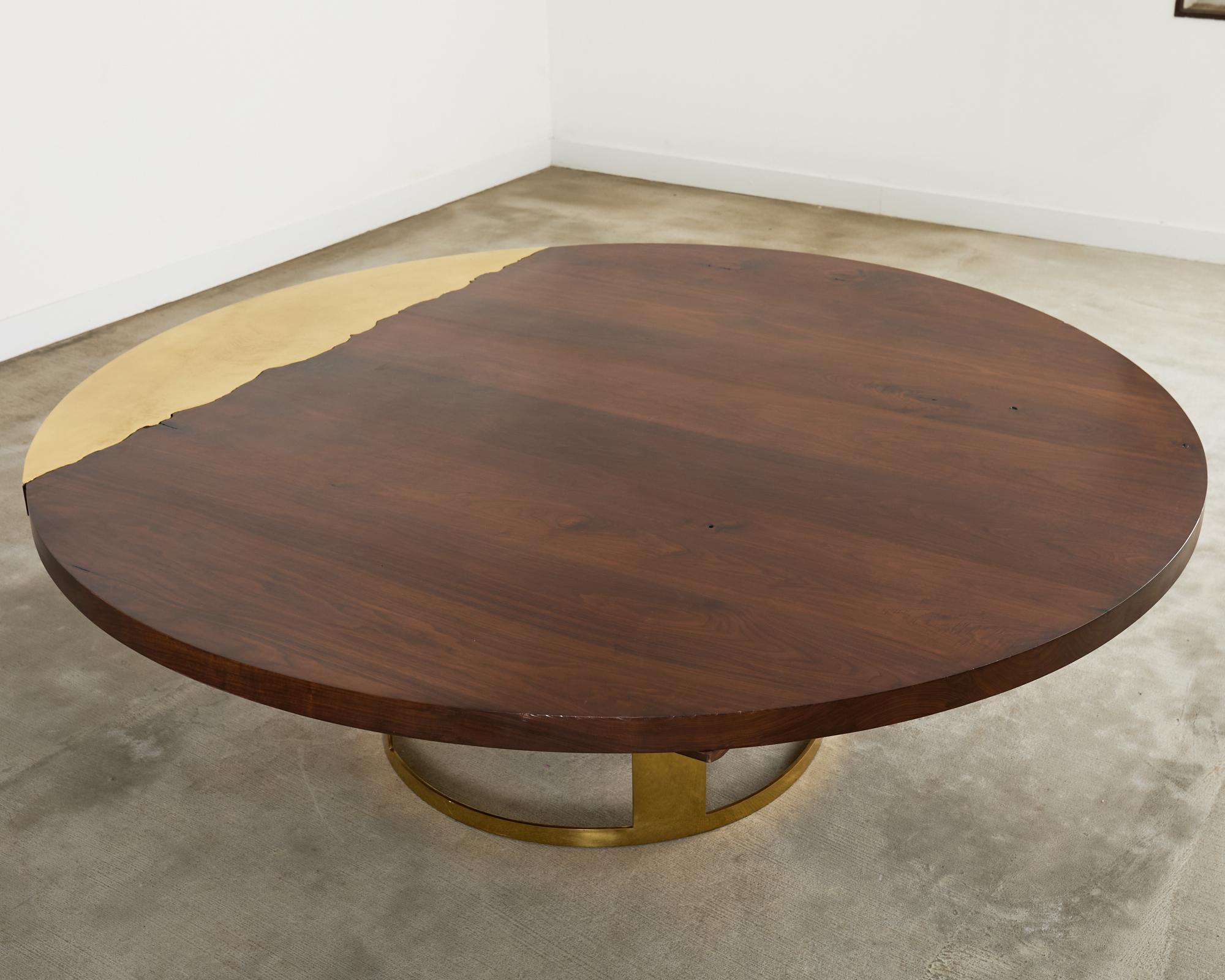 JP Molyneux Studio Walnut Brass Dining Center Table In Good Condition For Sale In Rio Vista, CA