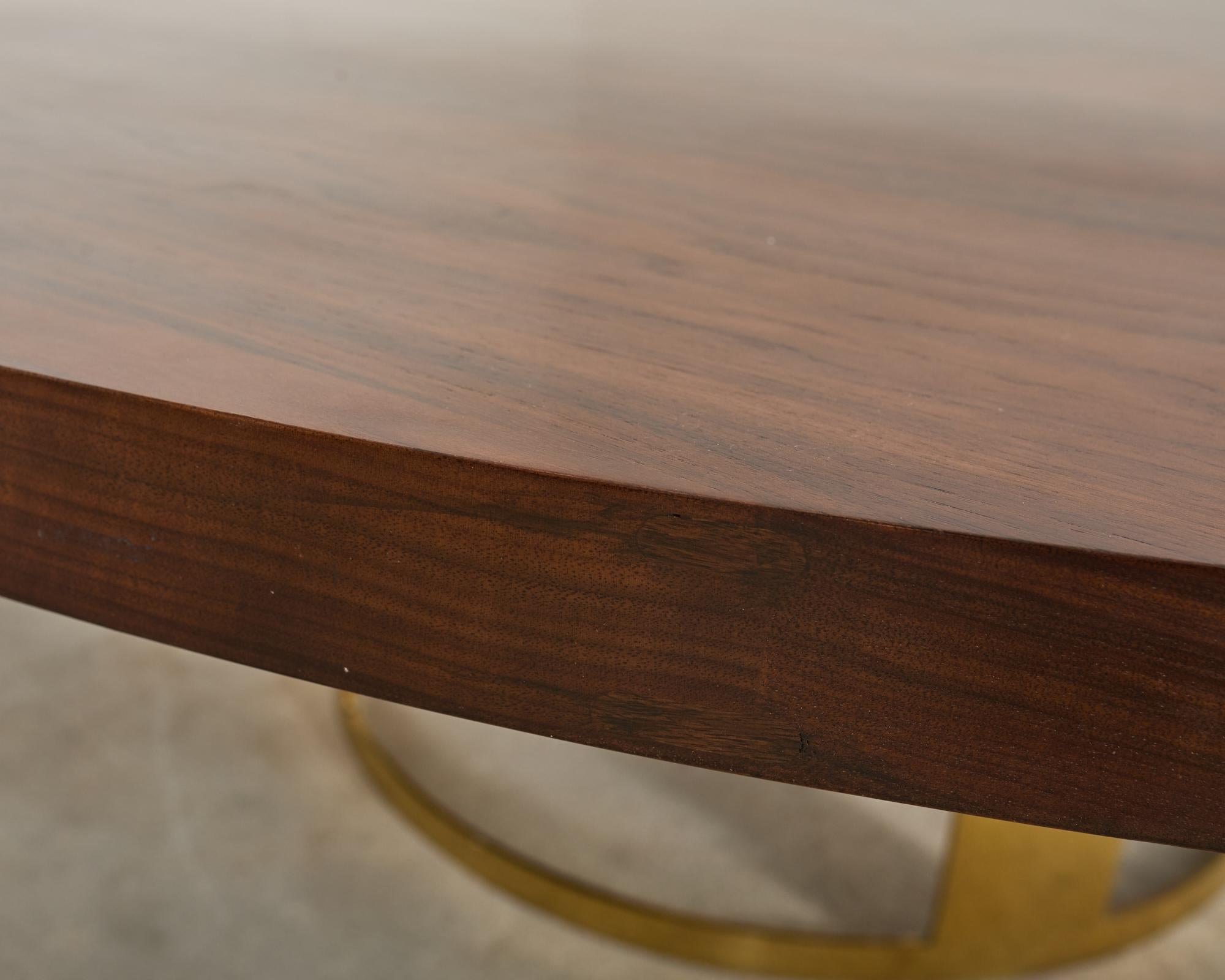 20th Century JP Molyneux Studio Walnut Brass Dining Center Table For Sale