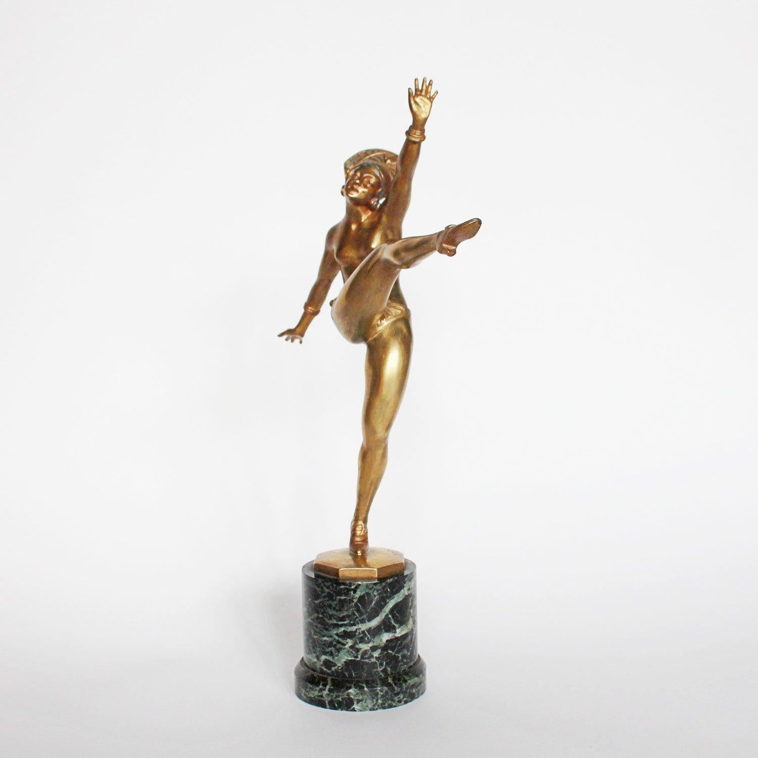 JP Morante 'High Kick' Bronze Sculpture Signed Morante, French, circa 1925 In Good Condition In Forest Row, East Sussex