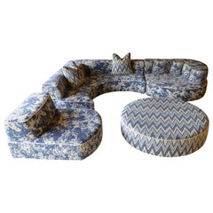 JPDemeyer Home Collection Comporta Modular Foam Sofa in Blue Verdure Tapestry