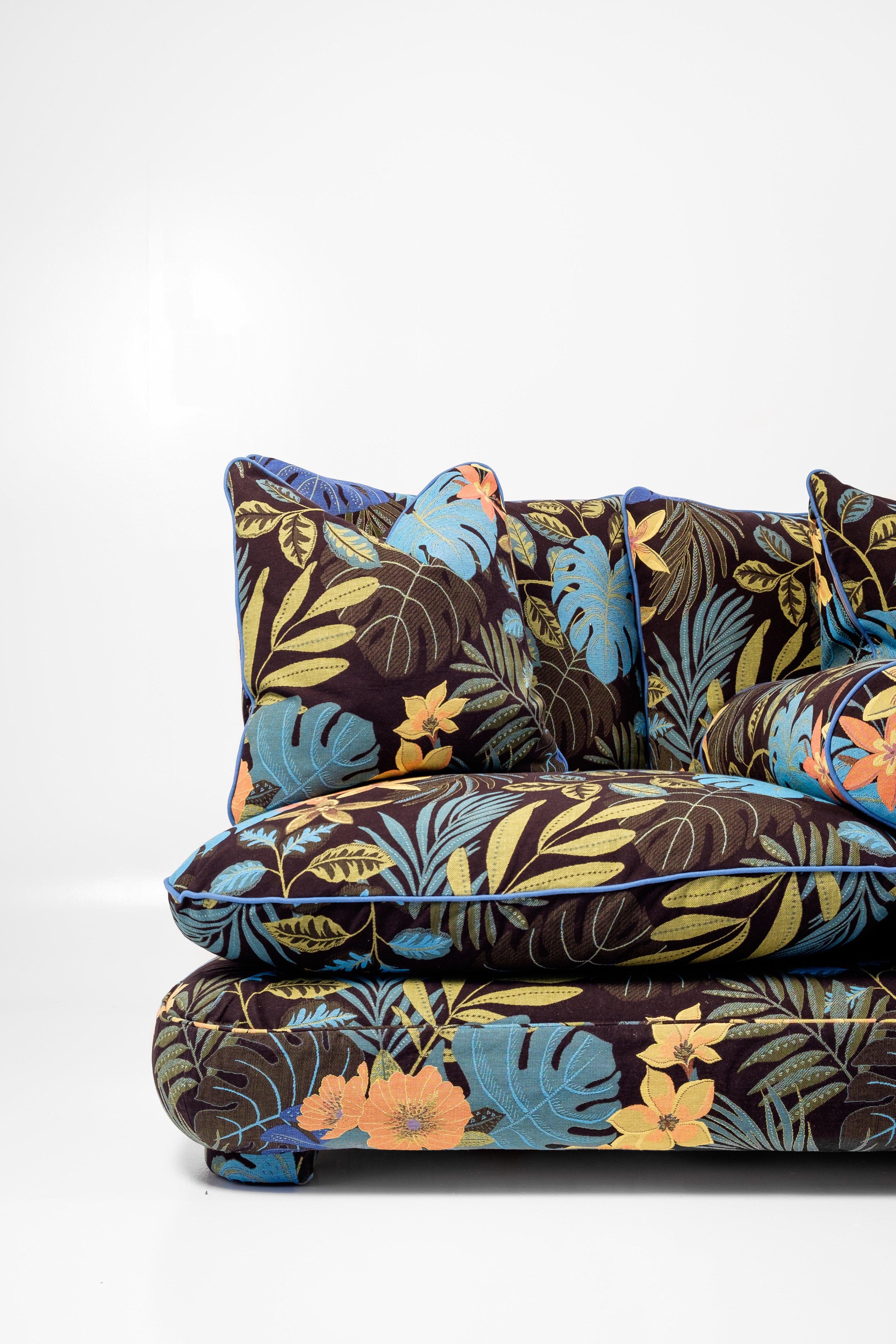Belgian JPDemeyer Home Collection Grand Sofa Cha-Cha in Jungle by Night Fabric For Sale