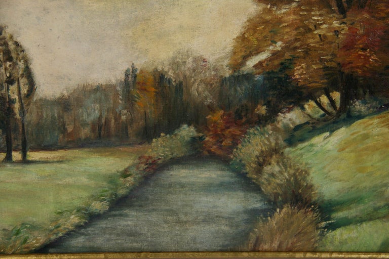 Antique French  Country Landscape Oil Painting 1941 For Sale 3
