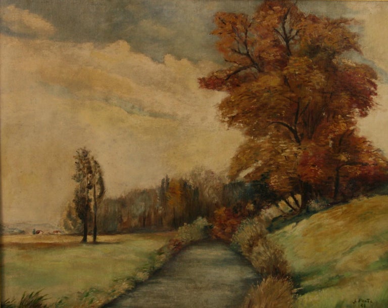 J.Pento Landscape Painting - Antique French  Country Landscape Oil Painting 1941