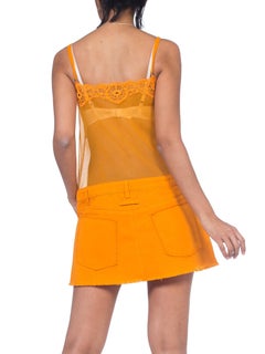 1990S JEAN PAUL GAULTIER Orange Nylon & Cotton JPG Sheer Slip Dress