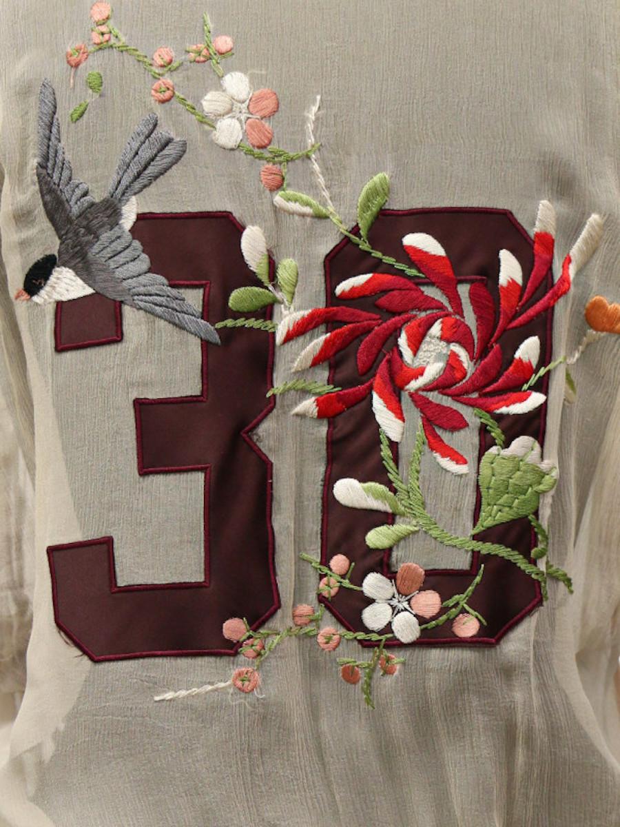 Marrone JPG Jean Paul Gaultier Top in seta ricamata oversize in vendita