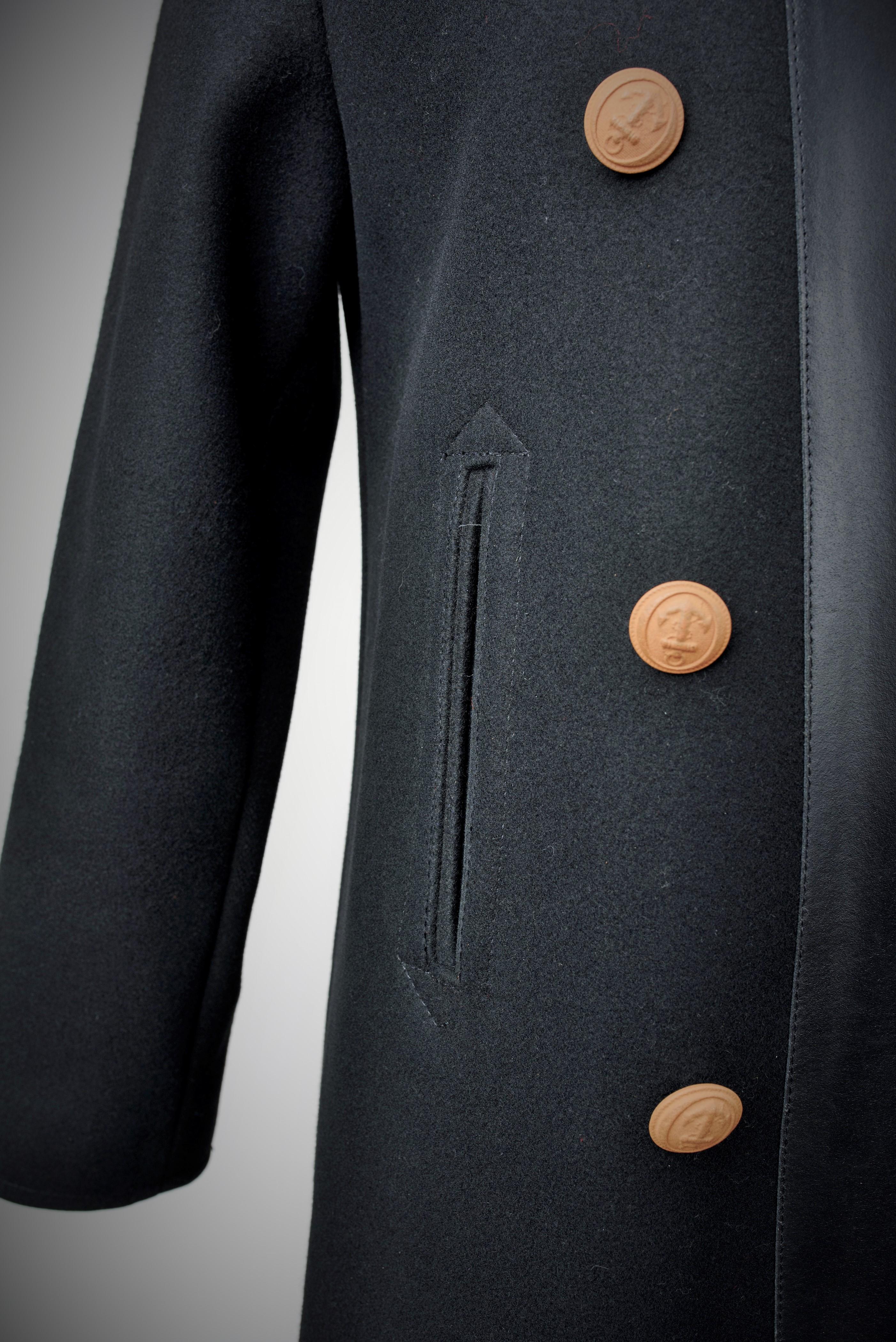 Women's or Men's JPG.Jean's black wool coat by Jean-Paul Gaultier - France Circa 2010 For Sale