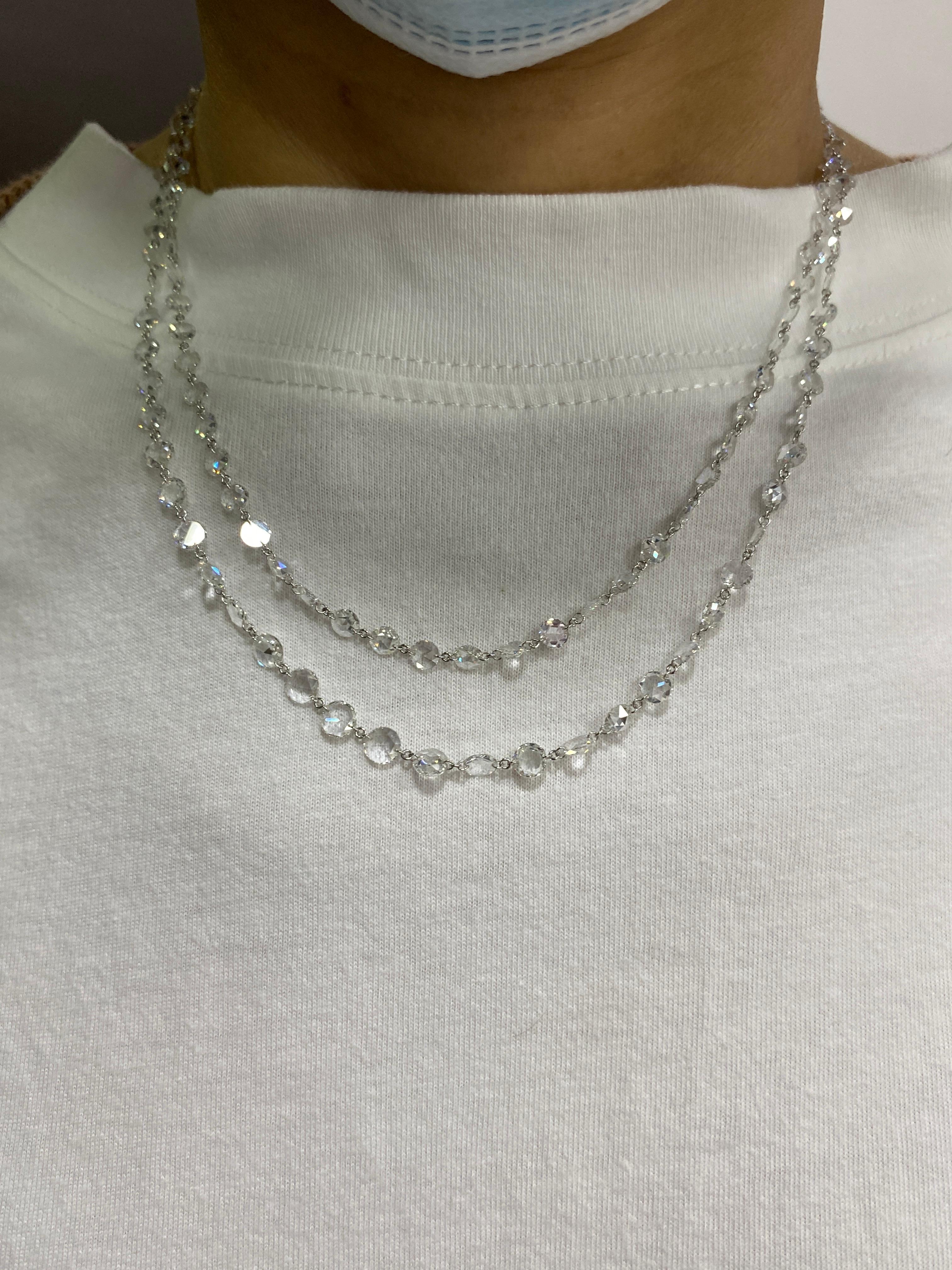 Modern JR 10.20 Carat White Rose Cut Diamond Necklace 18 Karat White Gold For Sale