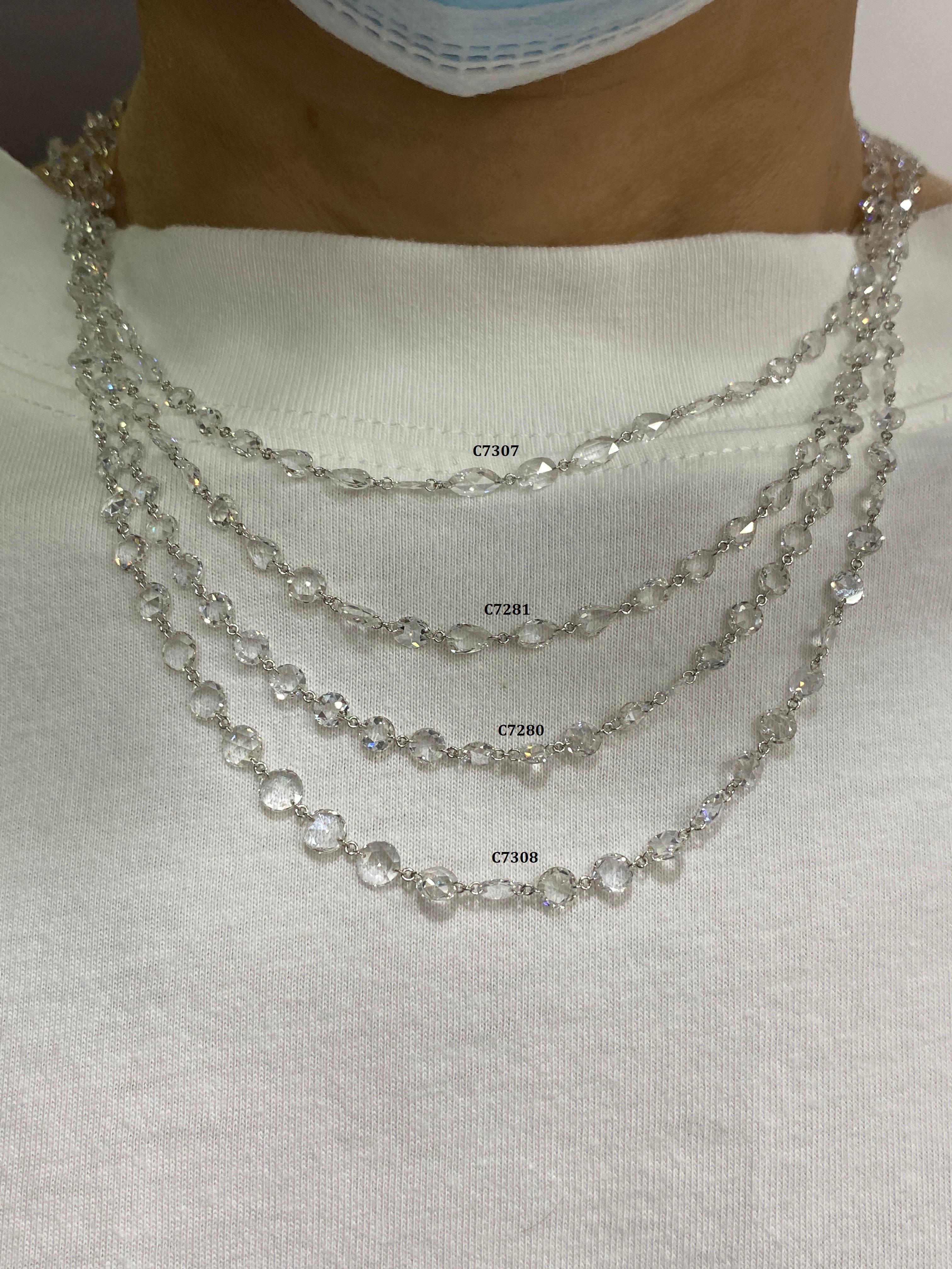 Taille rose JR Collier en or blanc 18 carats avec diamants blancs taille rose de 12,19 carats en vente
