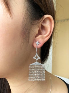 JR 13.03 Carat Diamond Briolette Tassel 18 Karat White Gold Earring