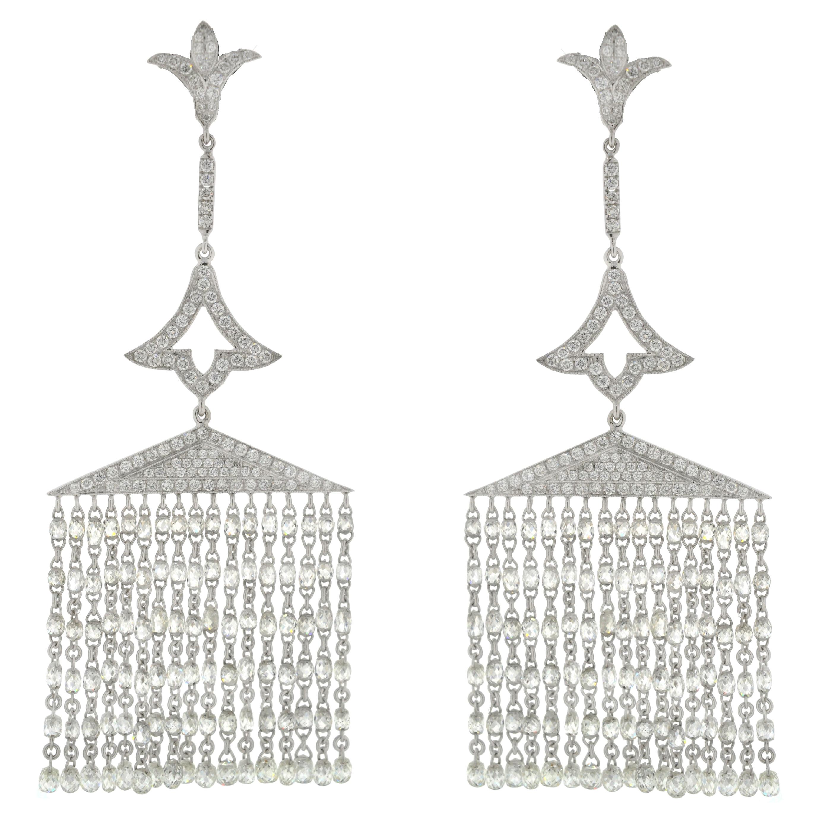 JR Boucles d'oreilles en or blanc 18 carats avec pampilles en forme de briolette en diamants de 13,03 carats