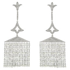 JR 13.03 Carat Diamond Briolette Tassel 18 Karat White Gold Earring