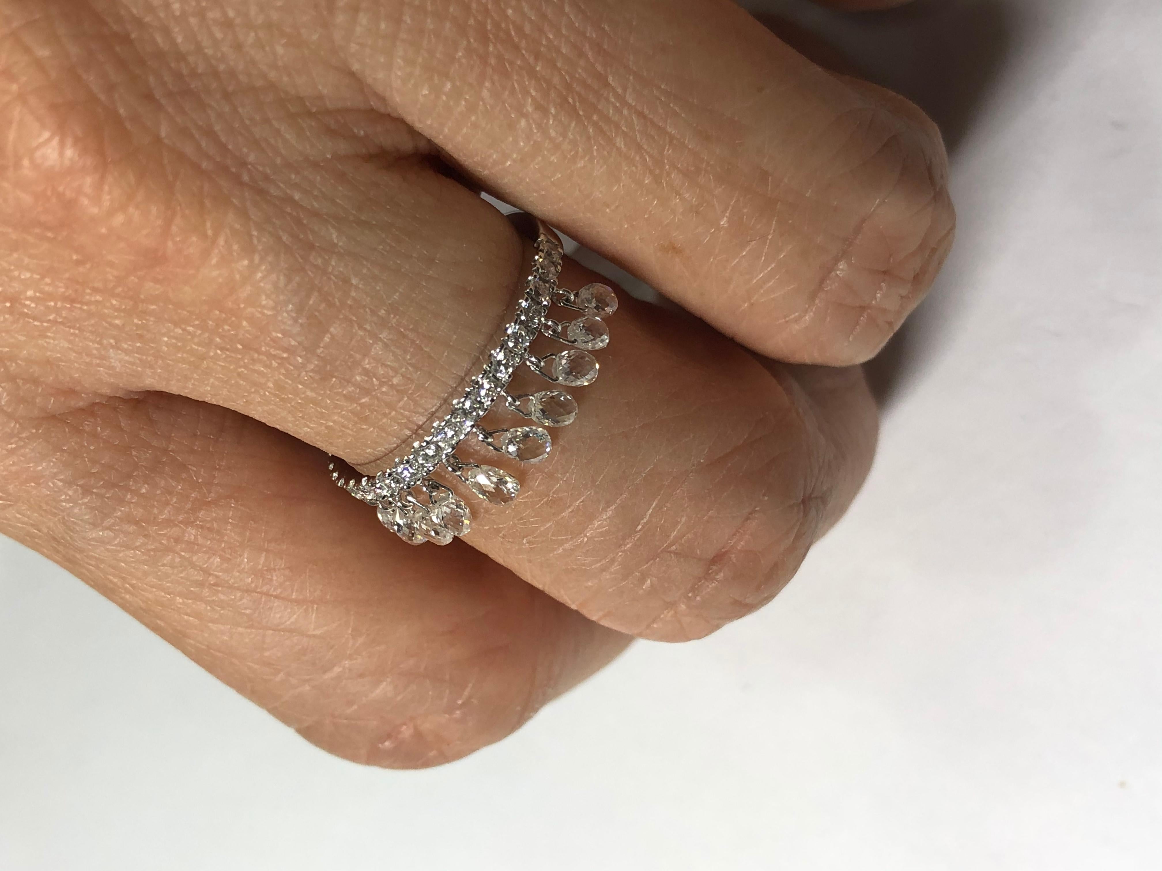 JR 1.31 Carat Diamond Briolette Dangling Ring 18 Karat White Gold In New Condition For Sale In Hong Kong, HK